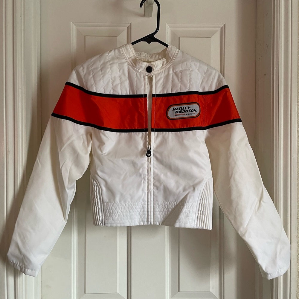 Brand New Harley-Davidson Cropped White and Orange Jacket Racing Jacket
